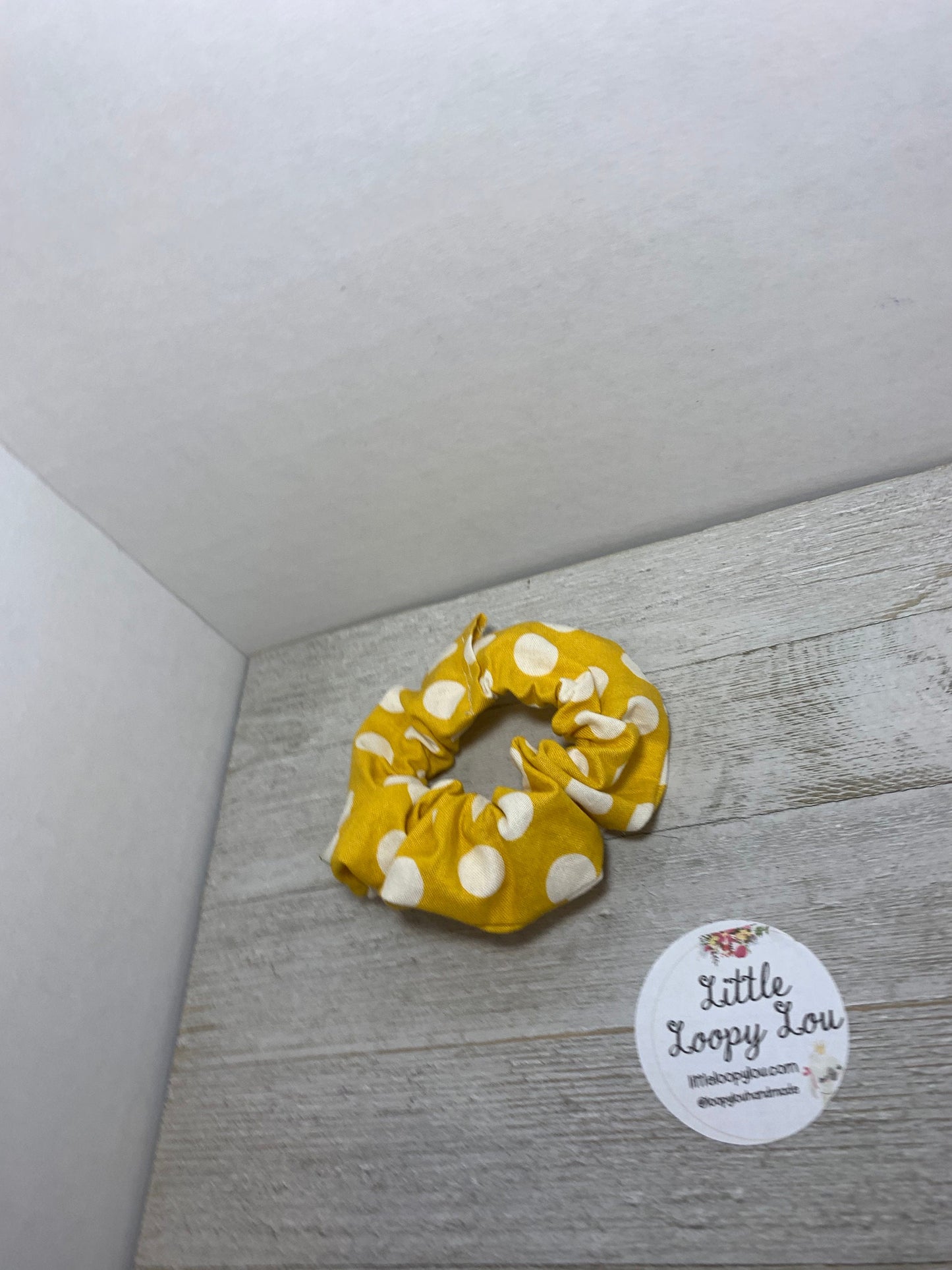 Yellow with White Dots, Cotton Scrunchy