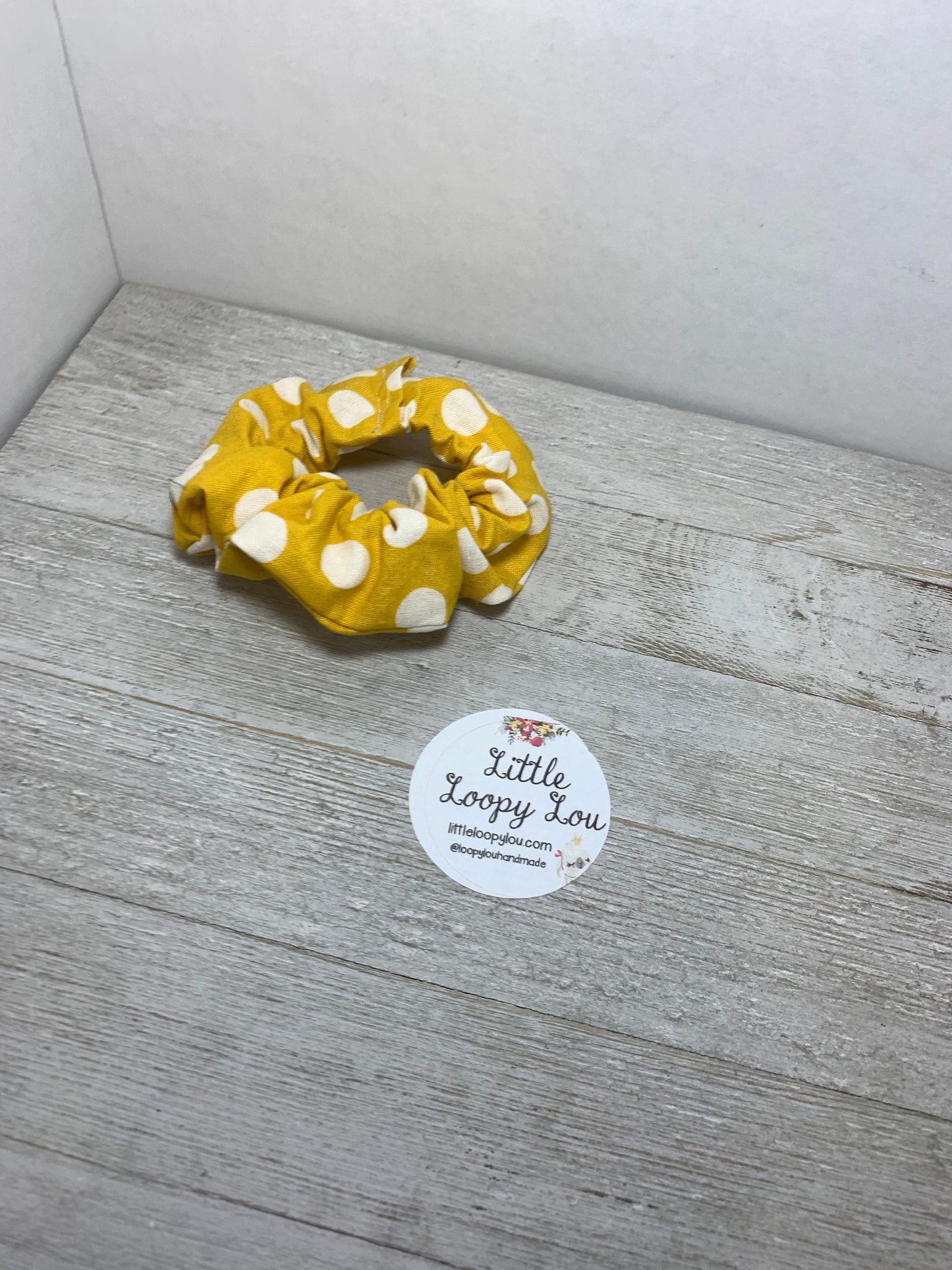 Yellow with White Dots, Cotton Scrunchy