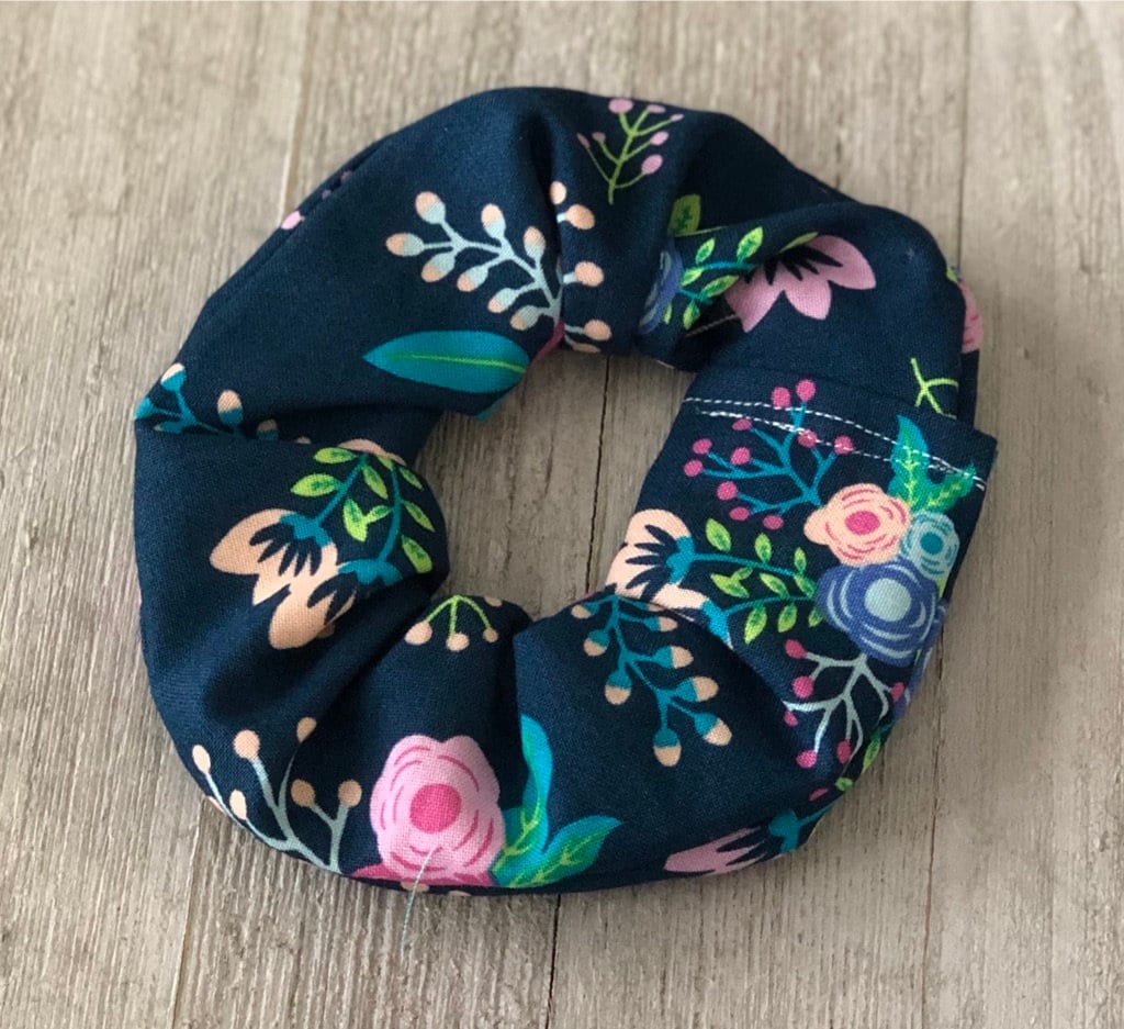 Navy Blue Neon Floral Cotton Scrunchy
