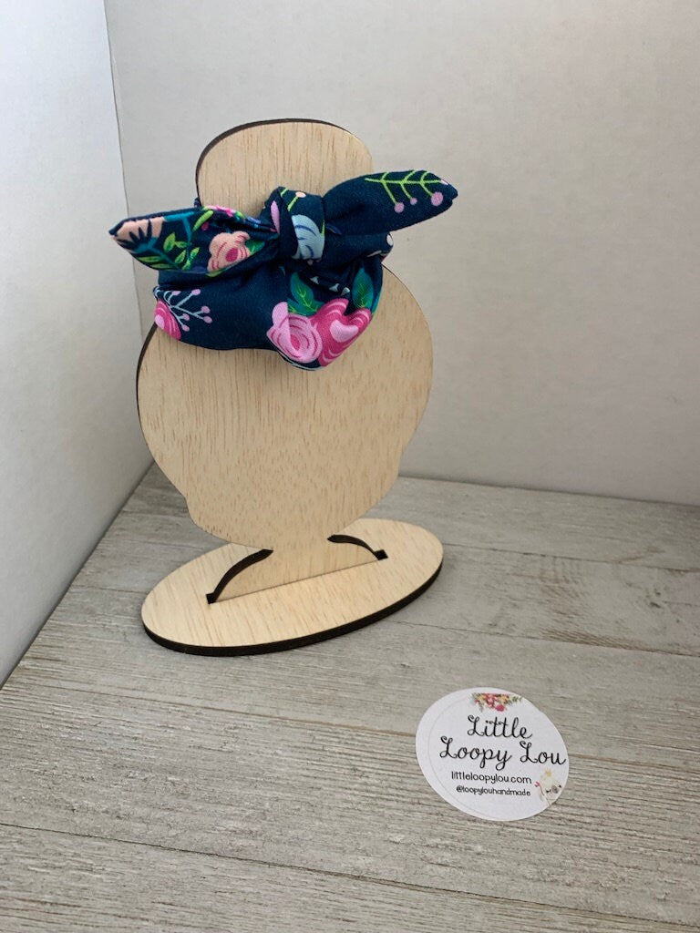 Navy Blue Neon Floral Cotton Scrunchy