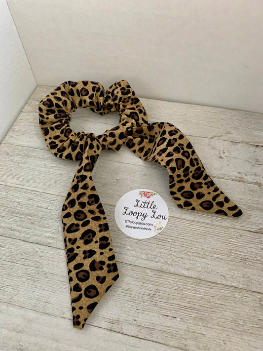 Cheetah Leopard Cotton Scrunchy Hair Tie, Ponytail Holder, Knot Bow, Hair Scarf, Gift for Best Friend, Animal Print