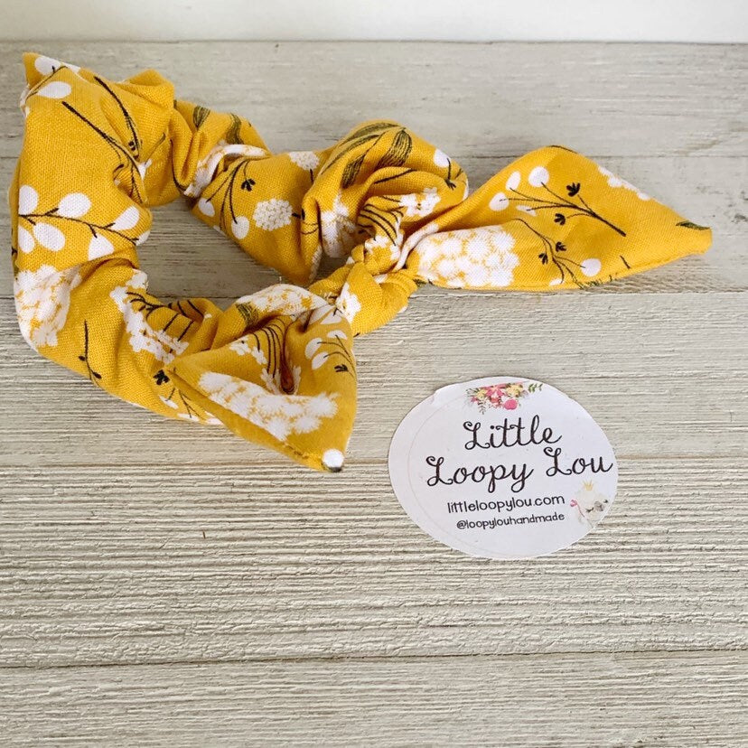 Mustard Woodland Floral, Cotton Scrunchy