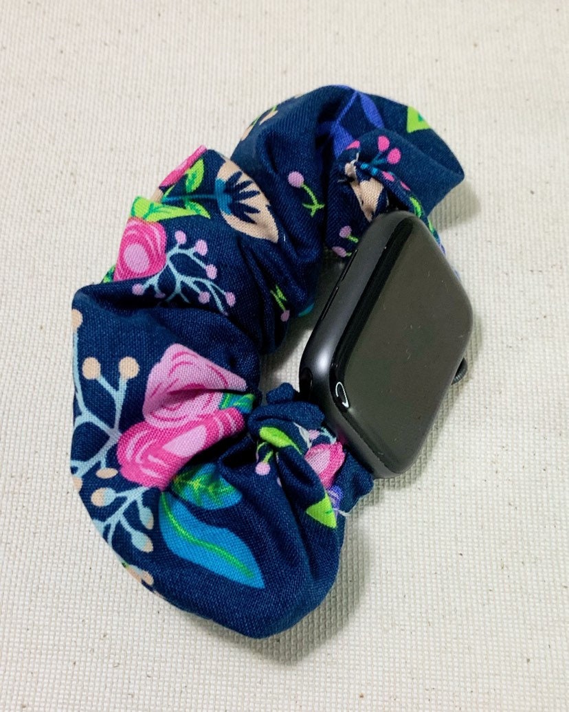 Navy Blue and Neon Scrunchy Watch Band