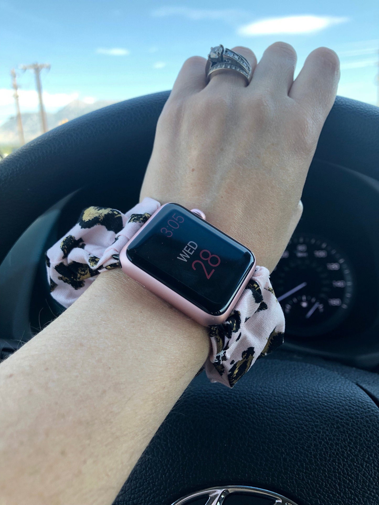 Pink and Gold Cheetah Scrunchy Watch Band