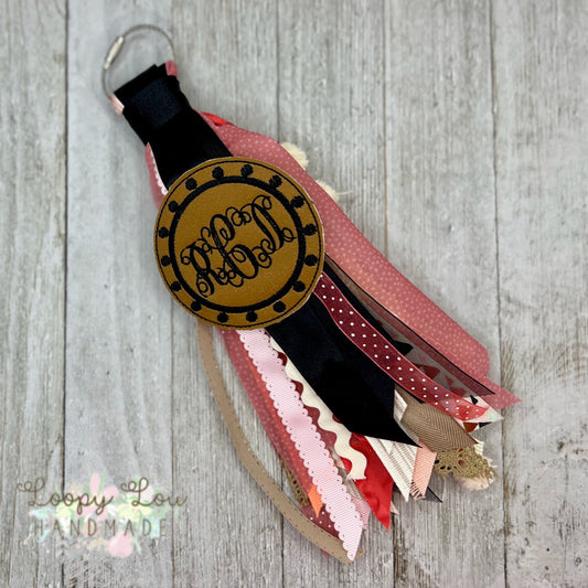 Coral Boho Pink Hippie  Monogram Ribbon Tassel Keychain, Bogg Bag Accessory
