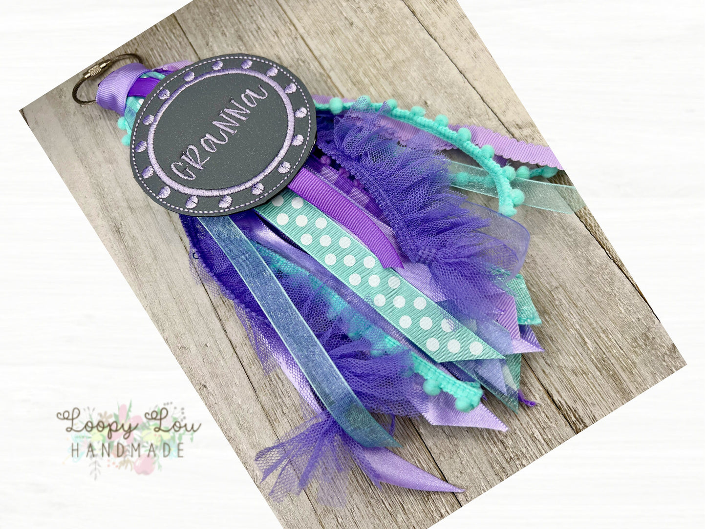 Granna Mama FairyTale Monogram Ribbon Tassel Keychain, Bogg Bag Accessory
