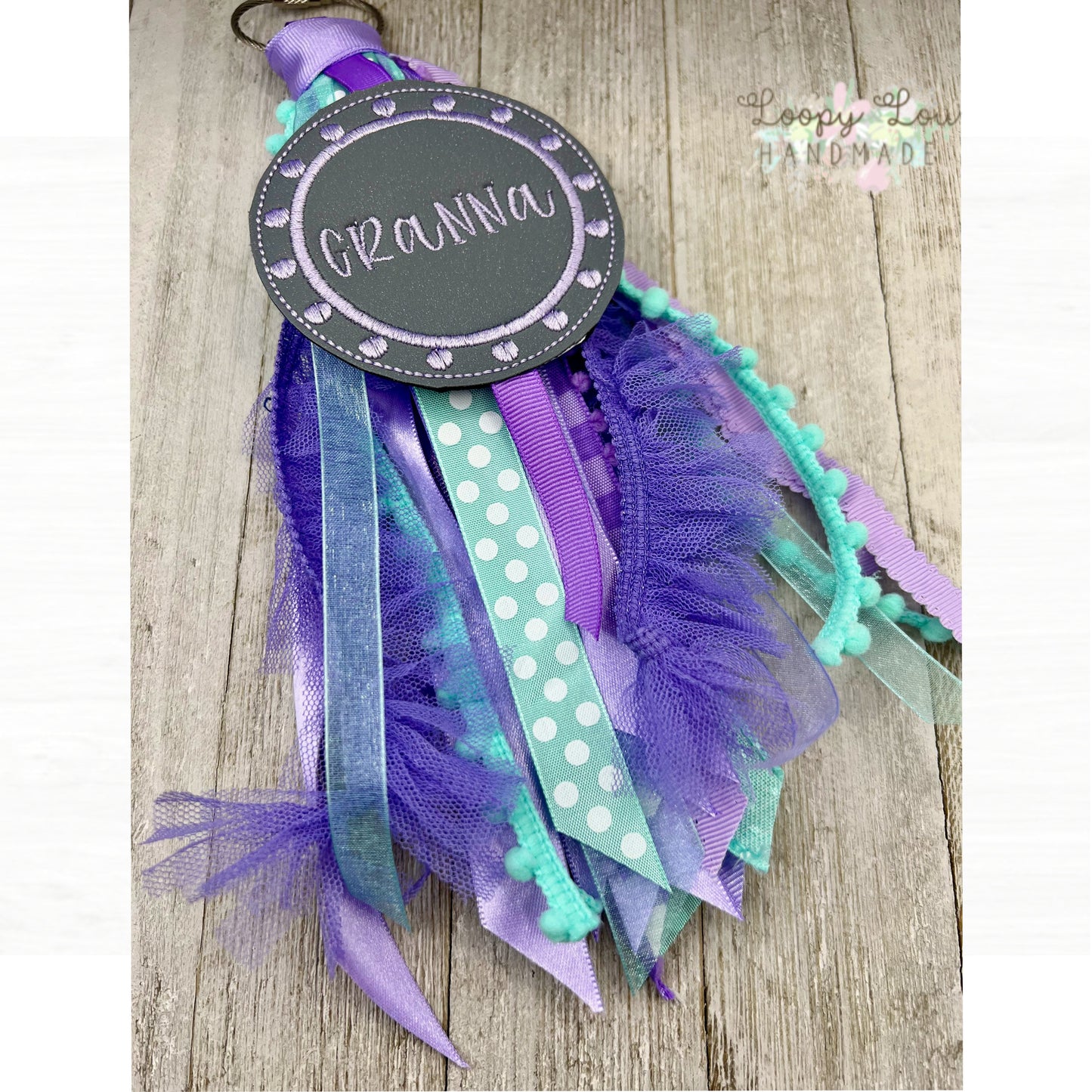 Granna Mama FairyTale Monogram Ribbon Tassel Keychain, Bogg Bag Accessory