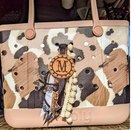 Let's Go Gold and Black Monogram Ribbon Tassel Keychain, Bogg Bag Accessory