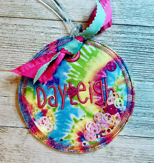 Embroidered Fabric Bag Tags, Glitter Shaker, Personalized Name or Monogram for Kids, Backpack, Luggage, Bogg Charm Accessory, Girls and Boys