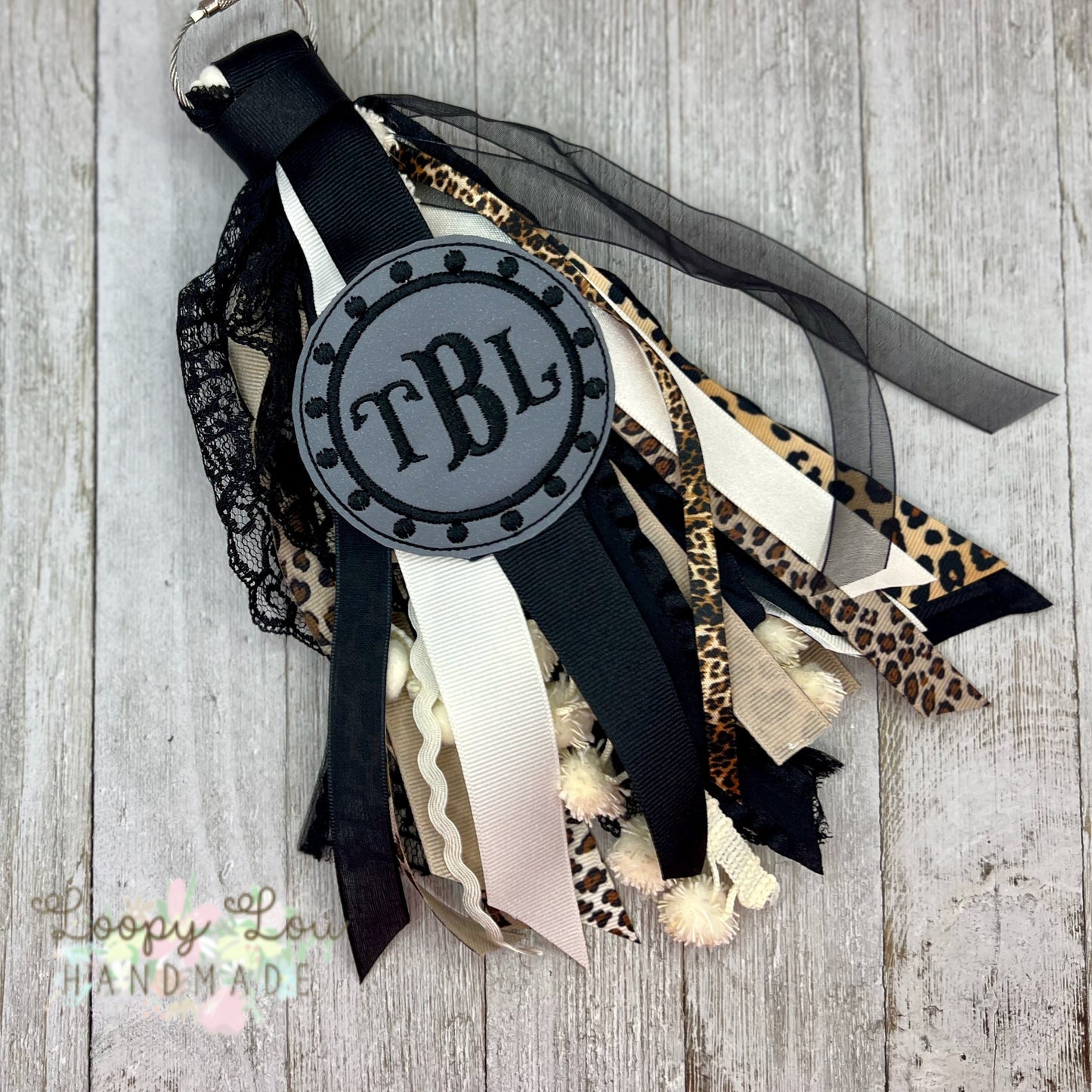 Leopard Animal Print Monogram Ribbon Tassel Keychain, Bogg Bag Accessory