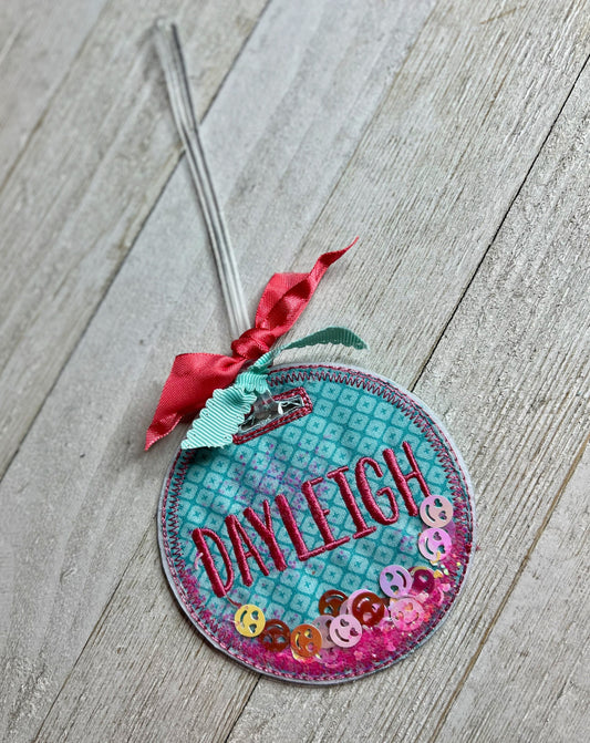 Embroidered Fabric Bag Tags, Glitter Shaker, Personalized Name or Monogram for Kids, Backpack, Luggage Charm