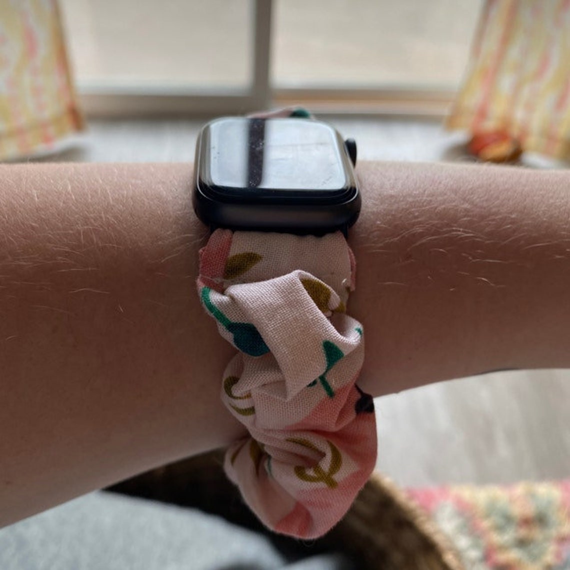 Blush Watercolor Rose Watch Scrunchie Band Apple Watch Scrunchy Band, Fitbit Versa, Samsung Galaxy Watch Band, Choose Fabric