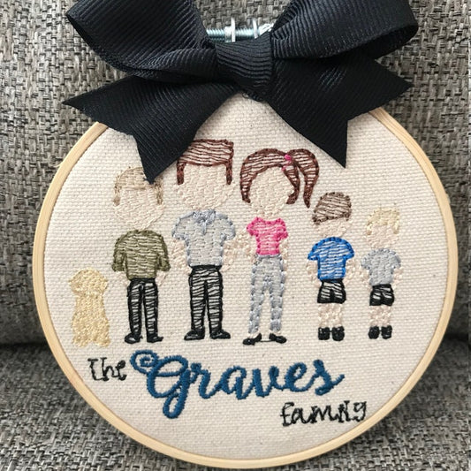 Embroidery Hoop Family Ornament, Embroidery Hoop Art, Mother's Day, Custom Family Wall, Sketch Style Hanging, Stick People,