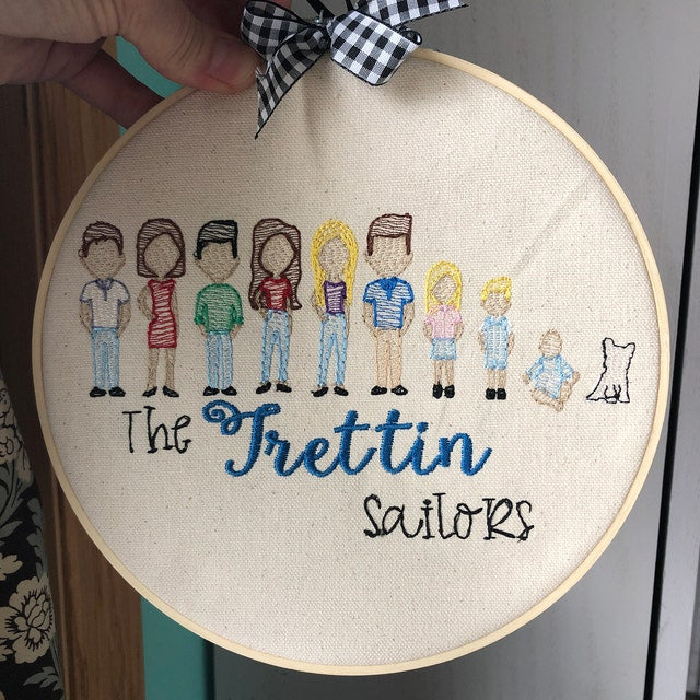 Embroidery Hoop Family Ornament, Embroidery Hoop Art, Mother's Day, Custom Family Wall, Sketch Style Hanging, Stick People,