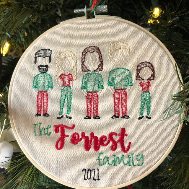 Embroidery Hoop Family Ornament, Embroidery Hoop Art, Mother's Day, Custom Family Wall, Sketch Style Hanging, Stick People,