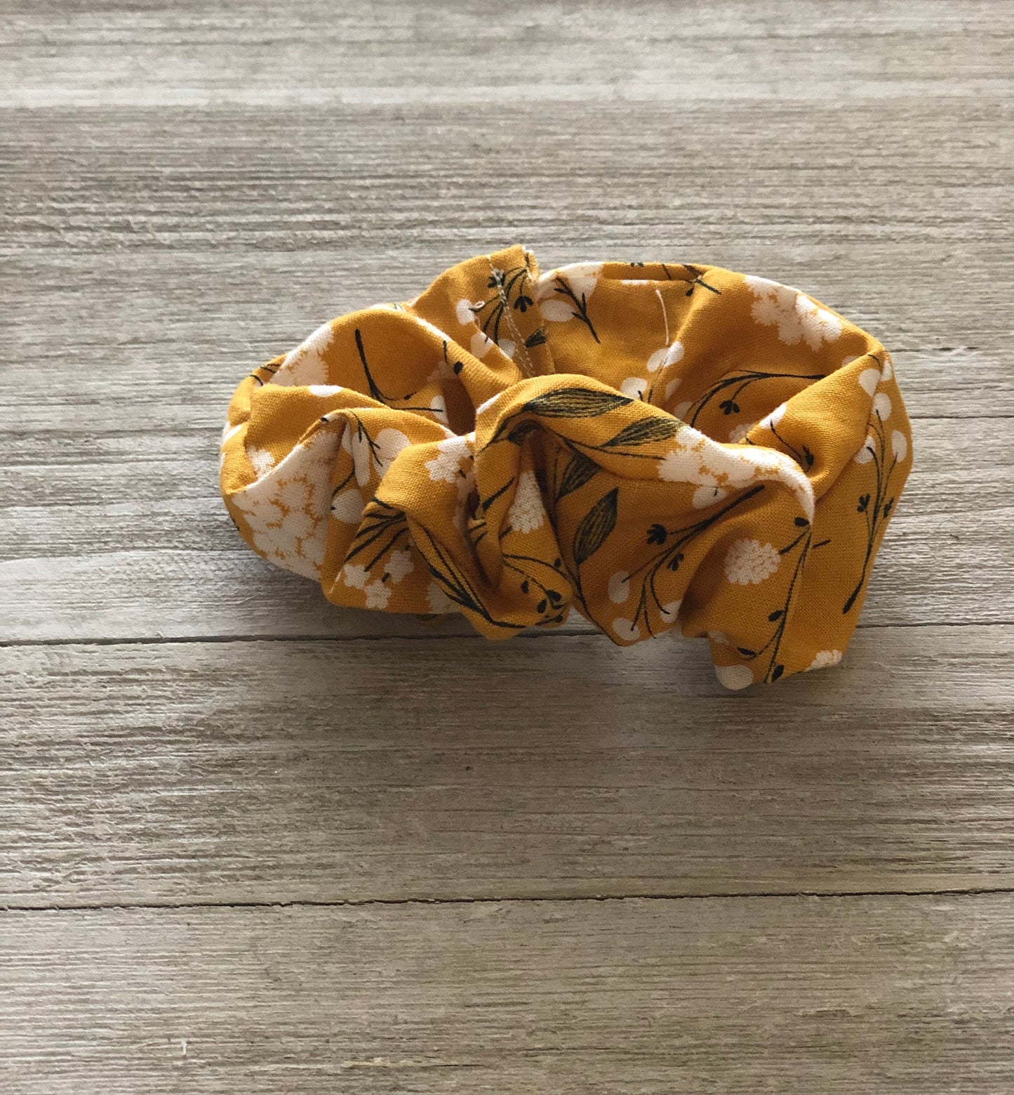 Mustard Woodland Floral, Cotton Scrunchy