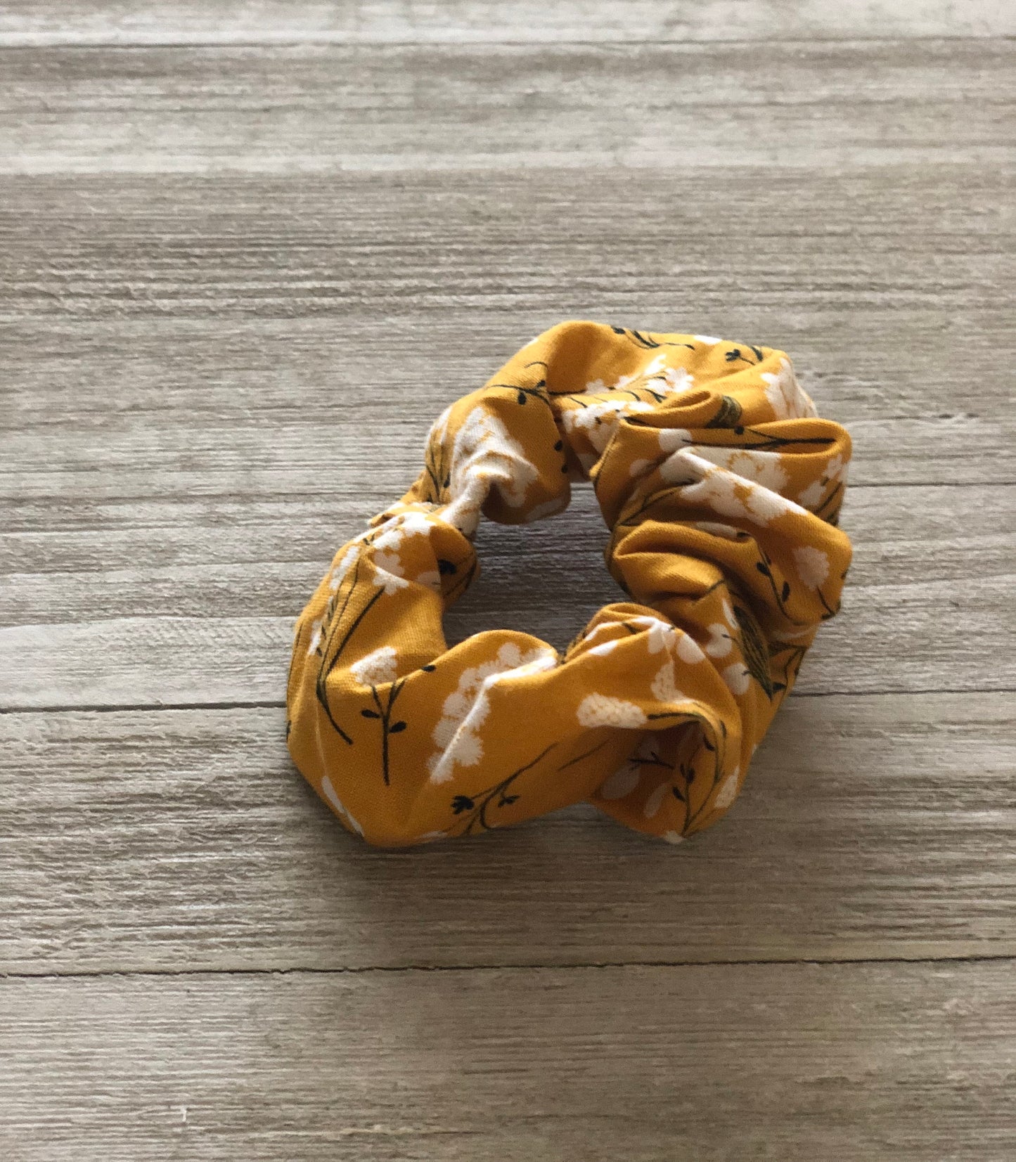 Mustard Woodland Floral, Cotton Scrunchy