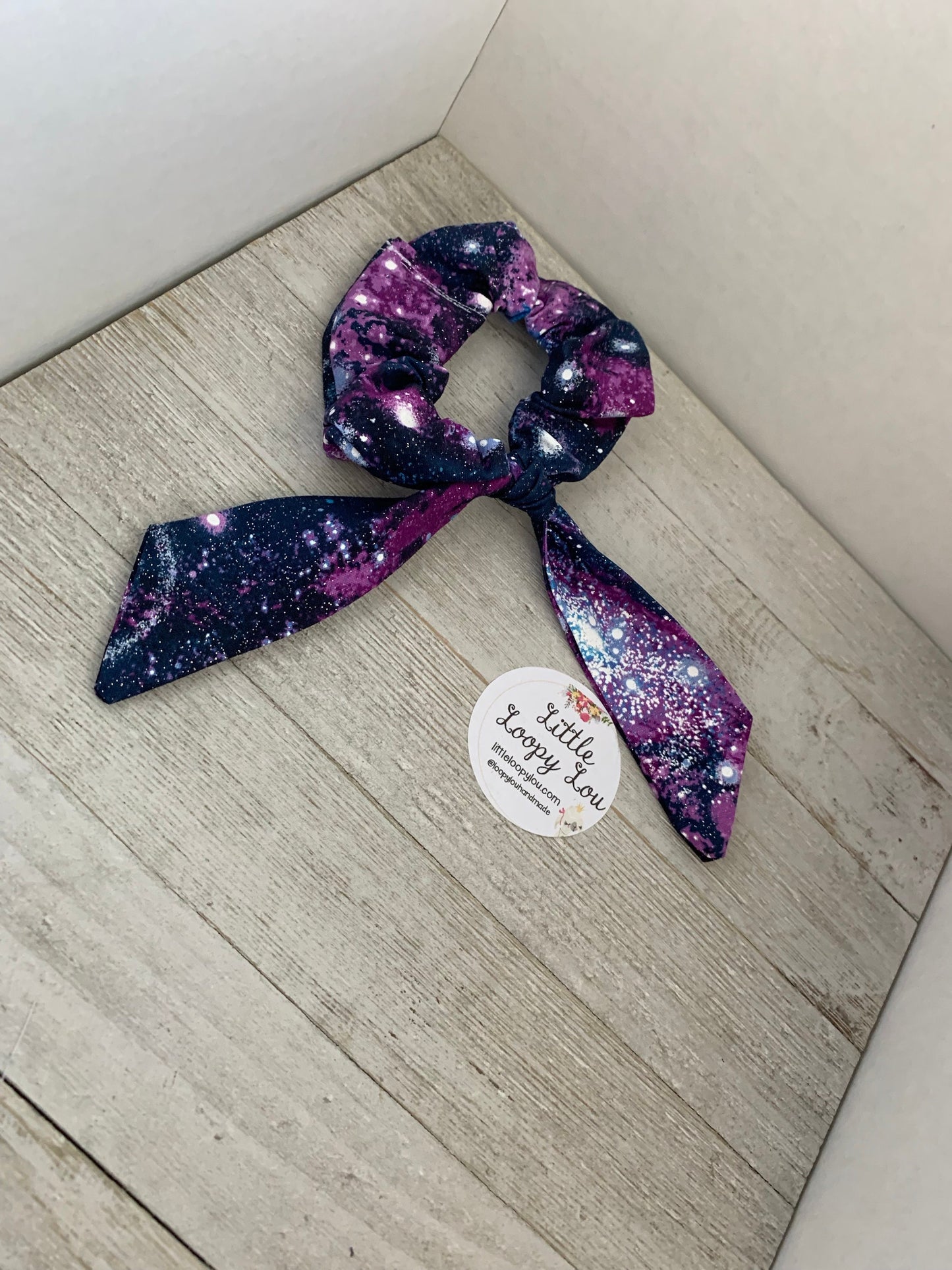 Purple Galaxy, Outer Space Knot Bun, Shimmery, Cotton Scrunchy