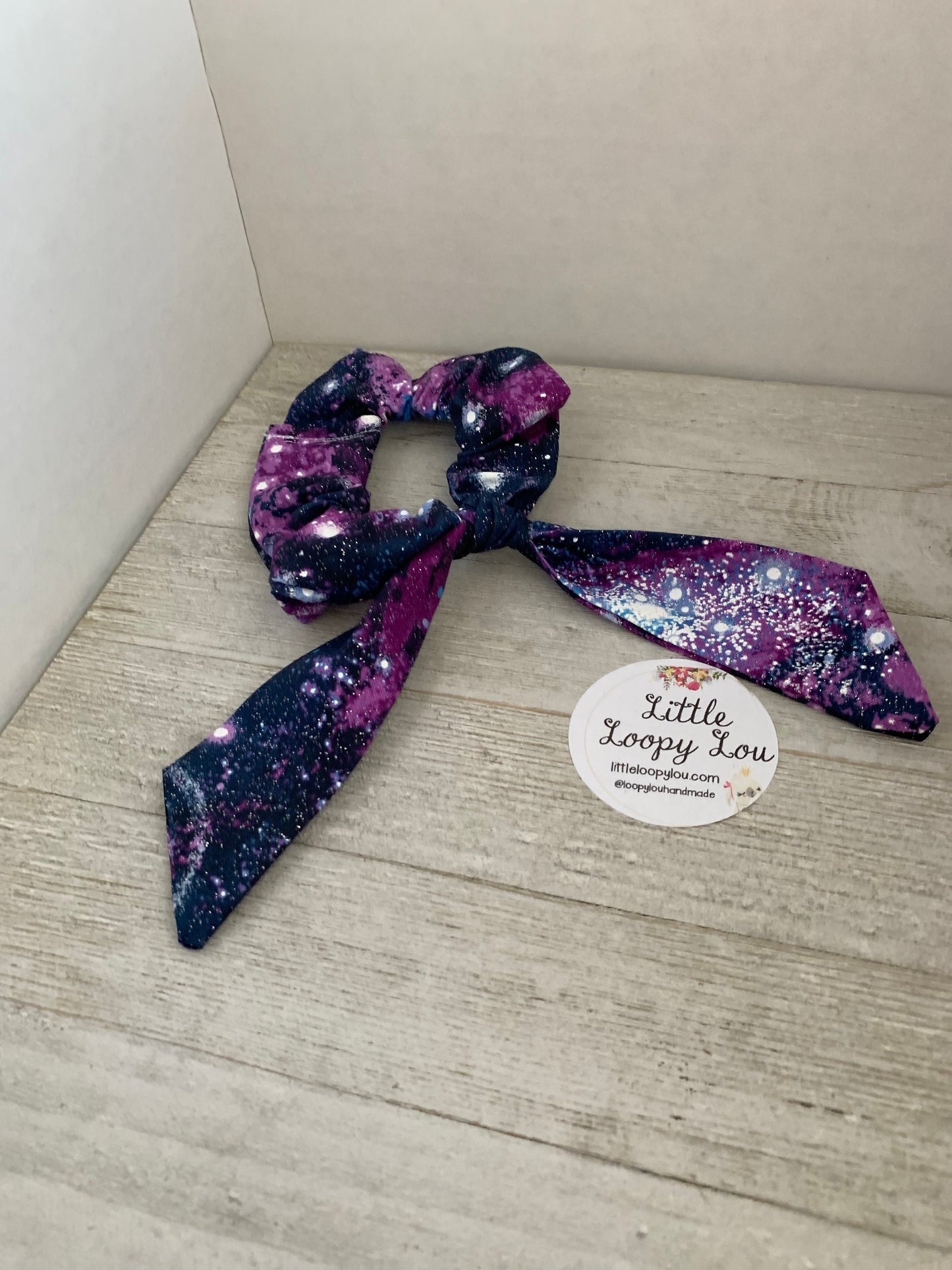 Purple Galaxy, Outer Space Knot Bun, Shimmery, Cotton Scrunchy