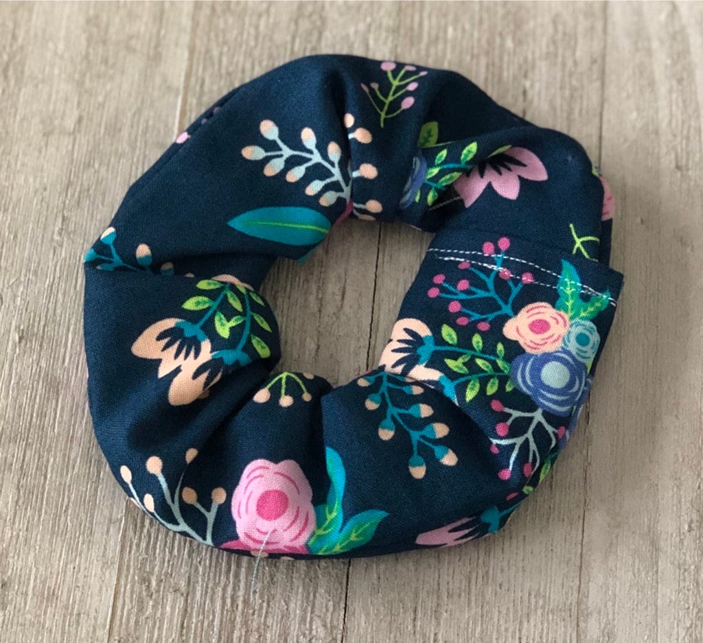 Navy Blue Neon Floral    Cotton Scrunchy