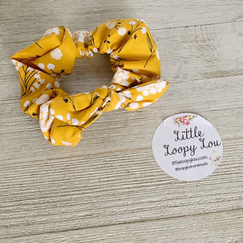 Mustard Woodland Floral, Cotton Scrunchy