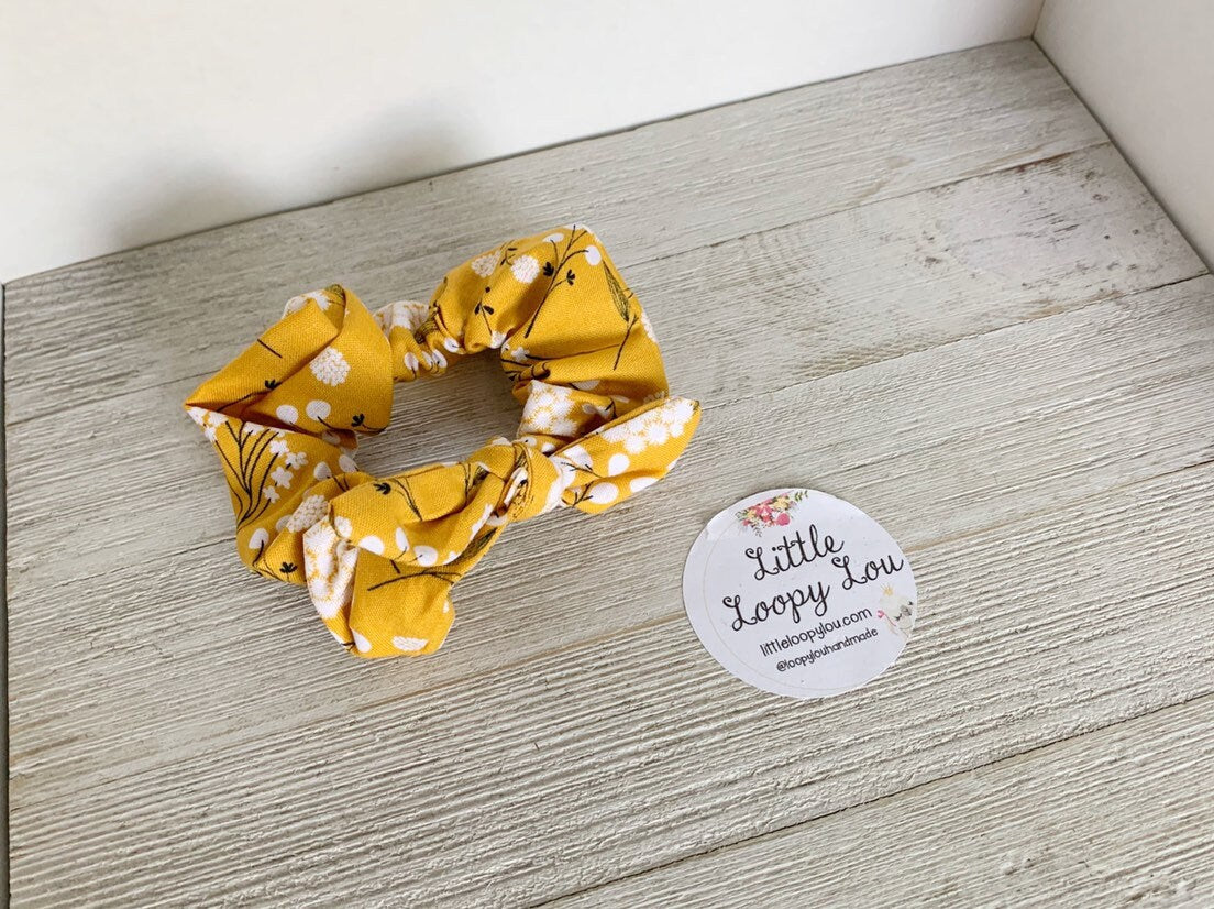 Mustard Woodland Floral, Cotton Scrunchy