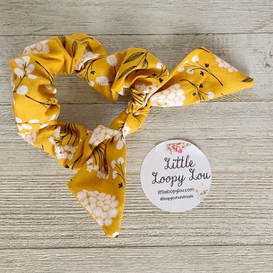 Mustard Woodland Floral, Cotton Scrunchy