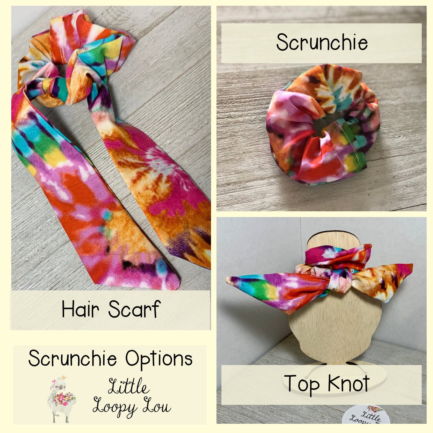 Navy Blue Neon Floral    Cotton Scrunchy