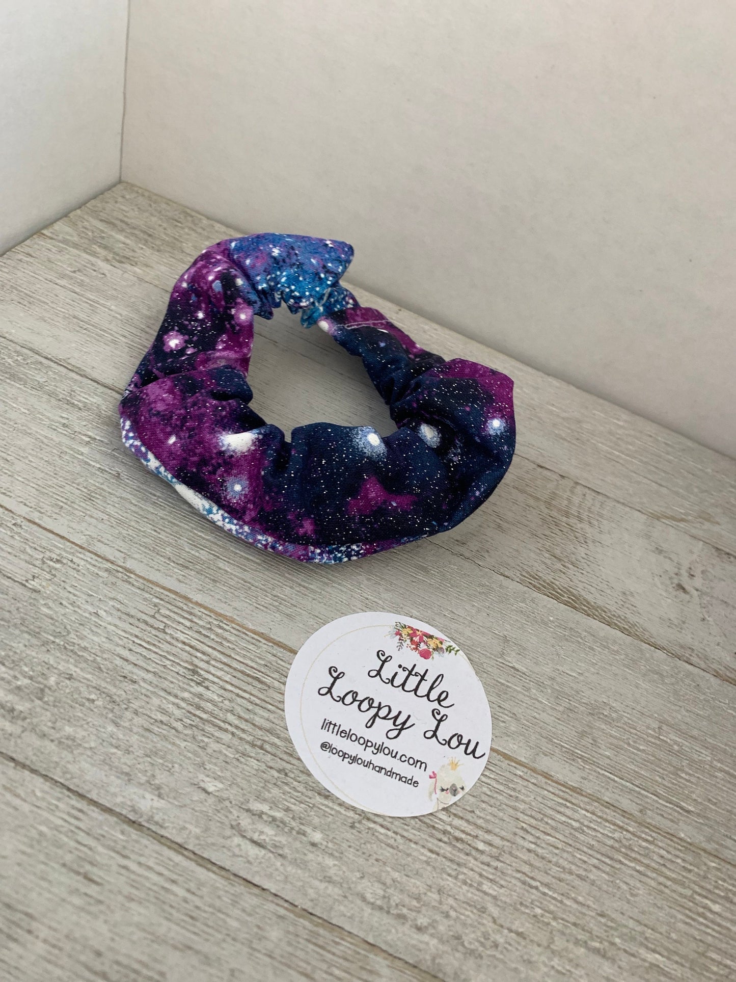 Purple Galaxy, Outer Space Knot Bun, Shimmery, Cotton Scrunchy