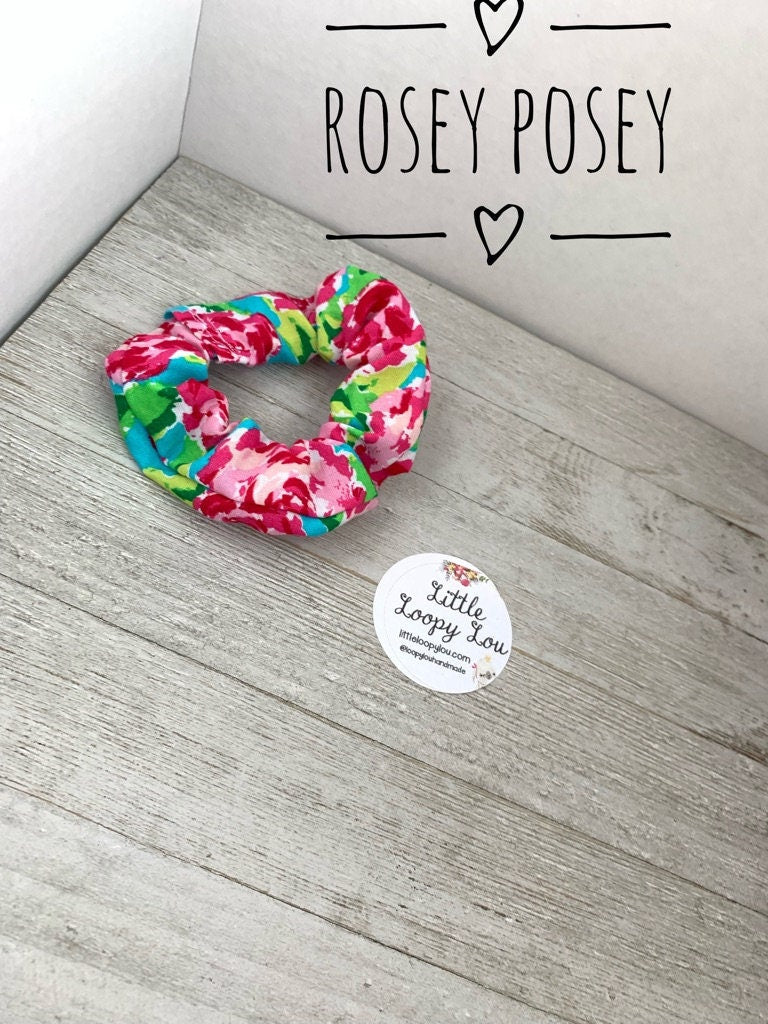 Rosie Posey, Watercolor Floral, Cotton Scrunchy