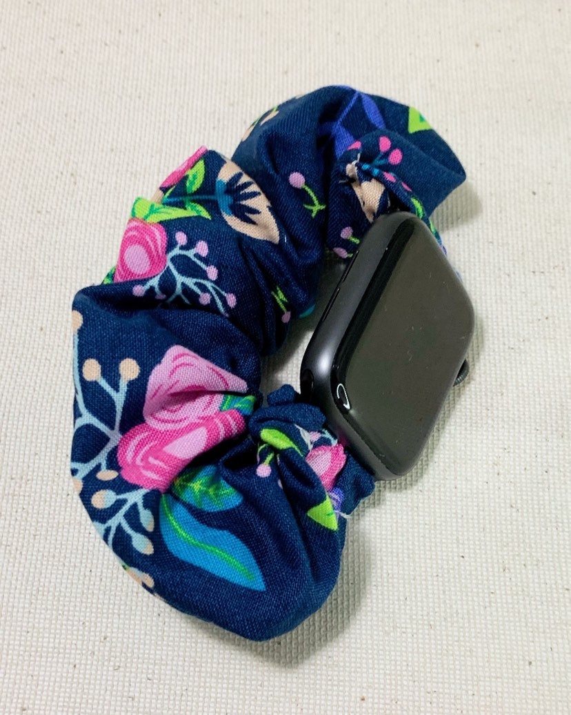 Navy Blue and Neon  Scrunchy Watch Band