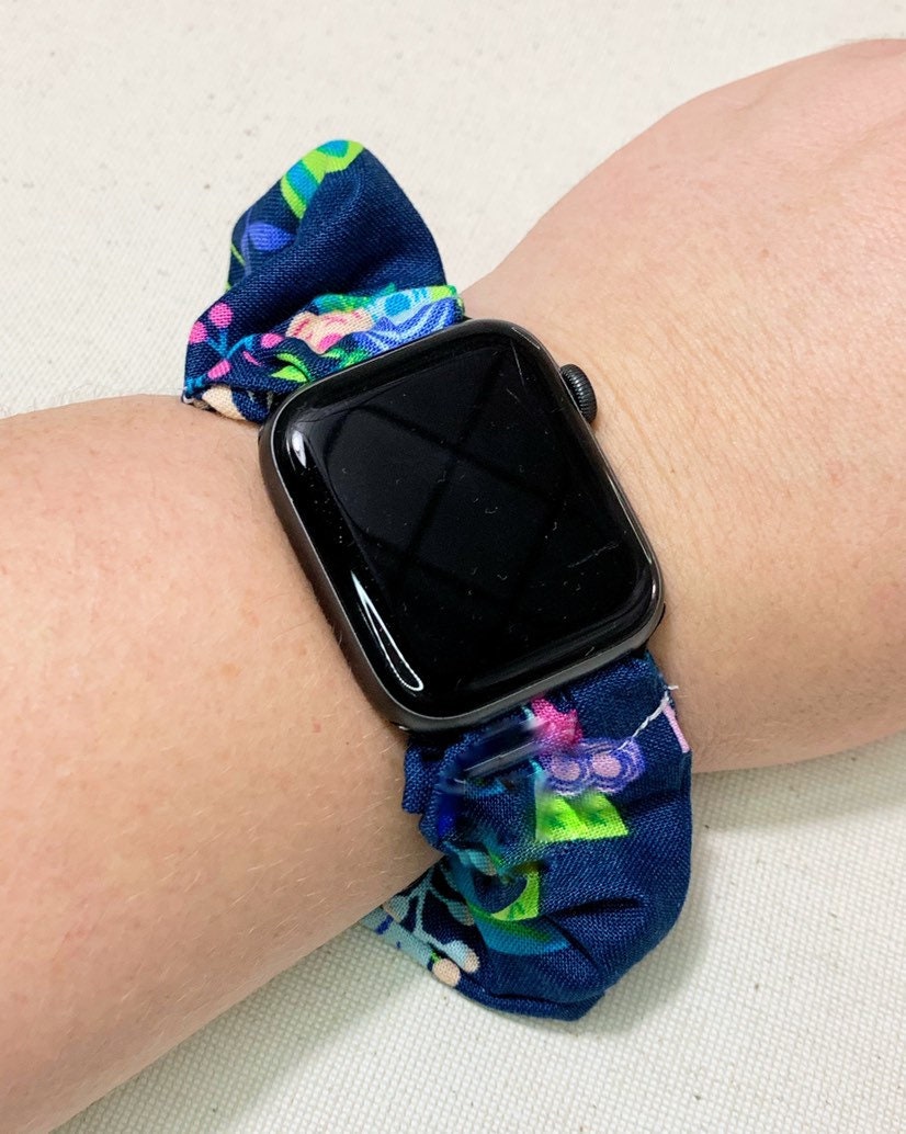 Navy Blue and Neon  Scrunchy Watch Band