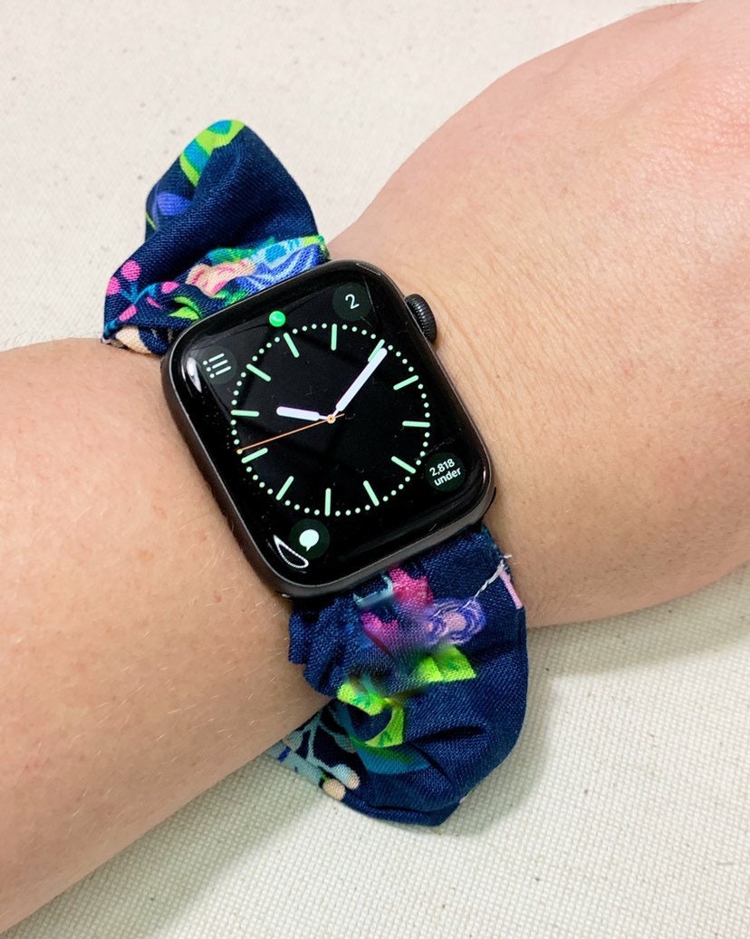 Navy Blue and Neon  Scrunchy Watch Band