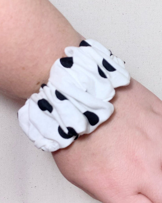 White with Black Polka Dot Cotton Scrunchy