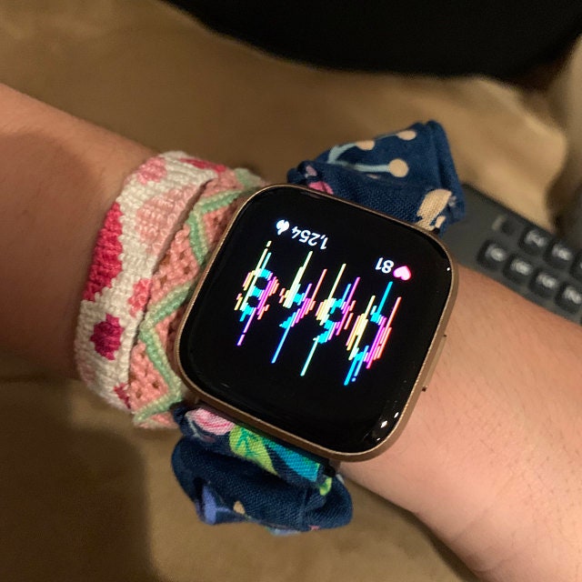 Navy Blue and Neon  Scrunchy Watch Band