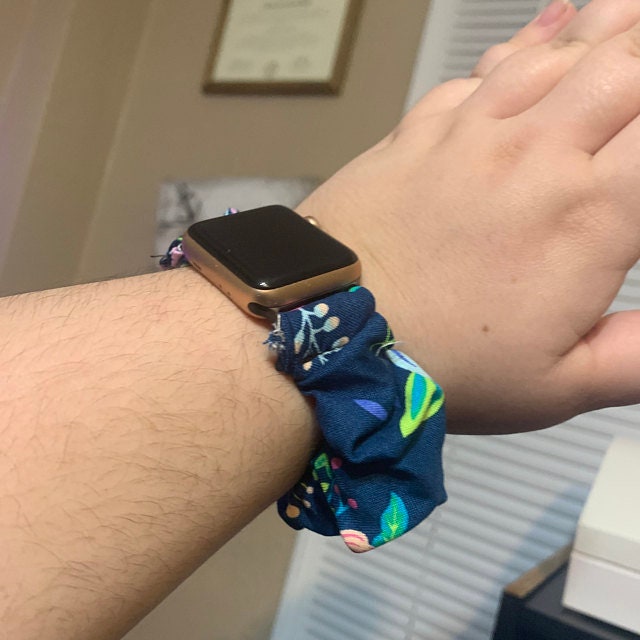 Navy Blue and Neon  Scrunchy Watch Band