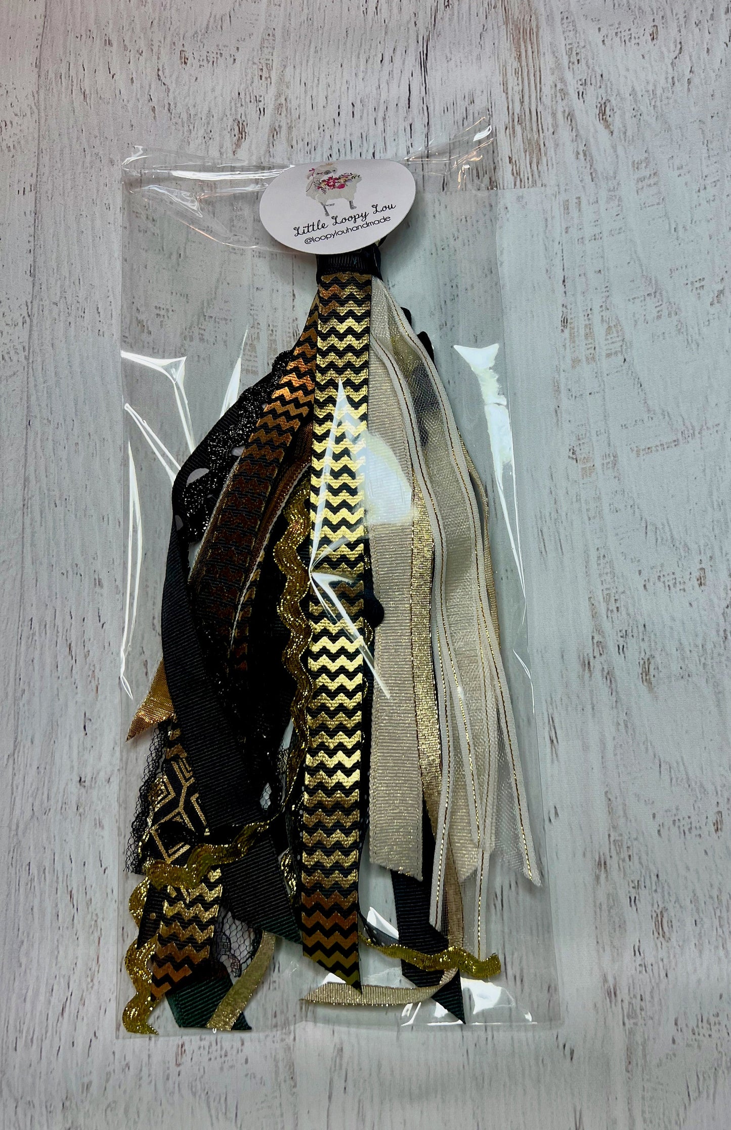 Black and Gold  Bag Monogram Ribbon Tassel Keychain, Bogg Bag Accessory