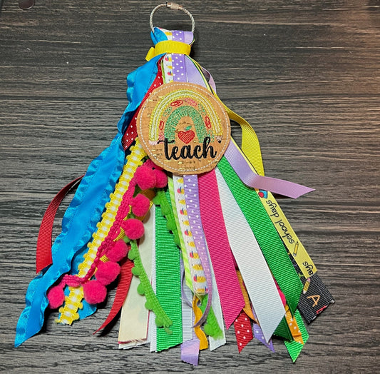 Teacher Appreciation Teach Monogram Ribbon Tassel Keychain, Bogg Bag Accessory