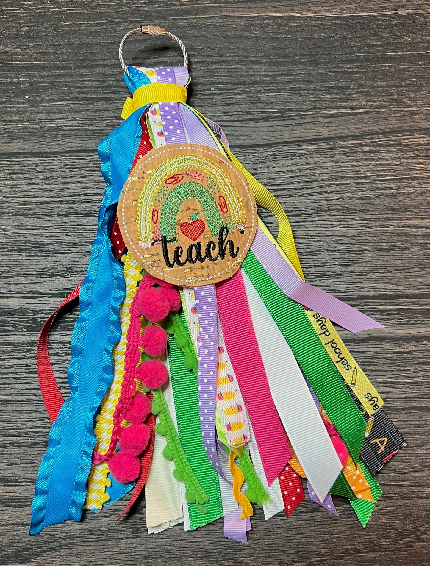 Teacher Appreciation Teach Monogram Ribbon Tassel Keychain, Bogg Bag Accessory