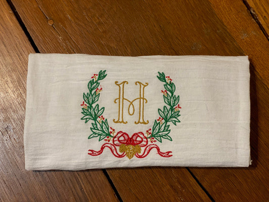 Monogrammed Hand Towel / Christmas Kitchen Towel / Wedding Gift / Personalized