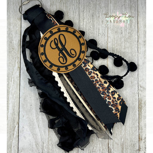 Leopard Animal Print Monogram Ribbon Tassel Keychain, Bogg Bag Accessory