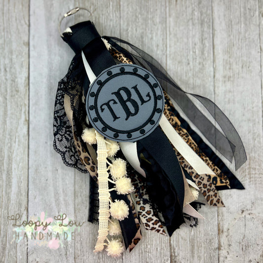 Leopard Animal Print  Monogram Ribbon Tassel Keychain, Bogg Bag Accessory