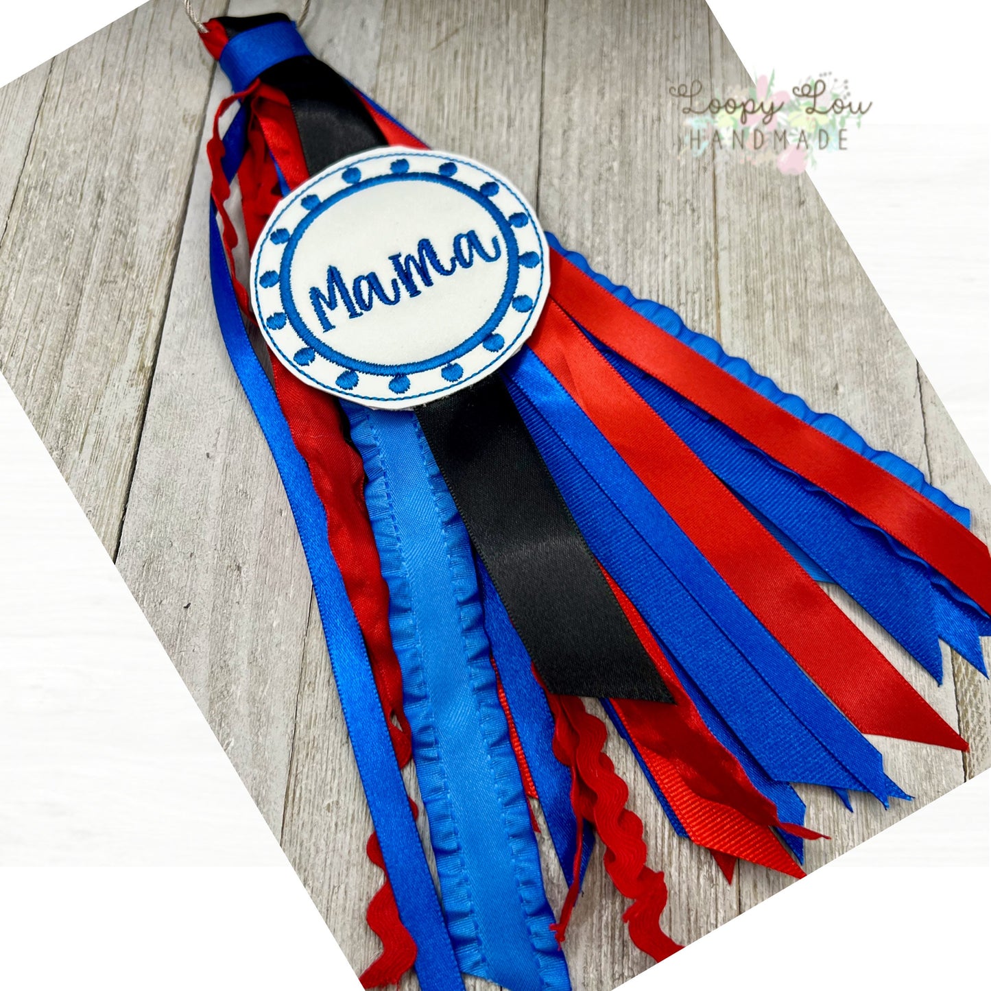 Red and Blue Patriotic Monogram Ribbon Tassel Keychain, Bogg Bag Accessory