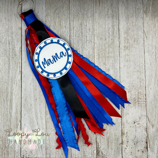 Red and Blue Patriotic Monogram Ribbon Tassel Keychain, Bogg Bag Accessory