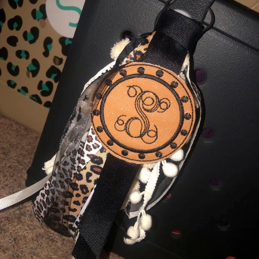 Leopard Animal Print with Western Initial Monogram Ribbon Tassel Keychain, Bogg Bag Accessory