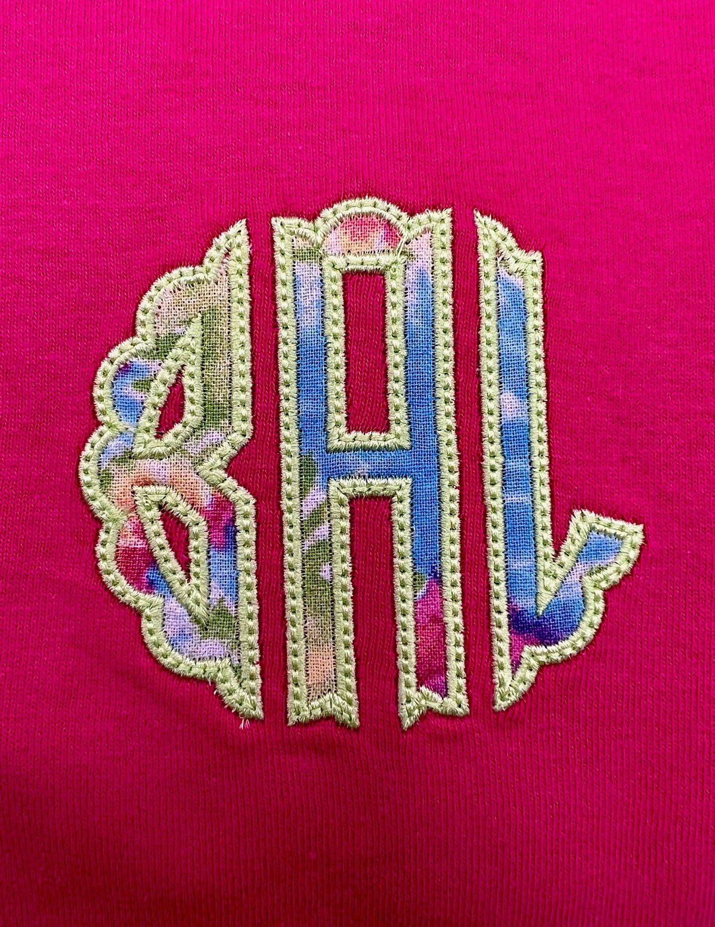 Womens Monogram Pocket Shirt, Cotton Hot Pink Tie Dye Embroidery Applique, Summer Gift for Her