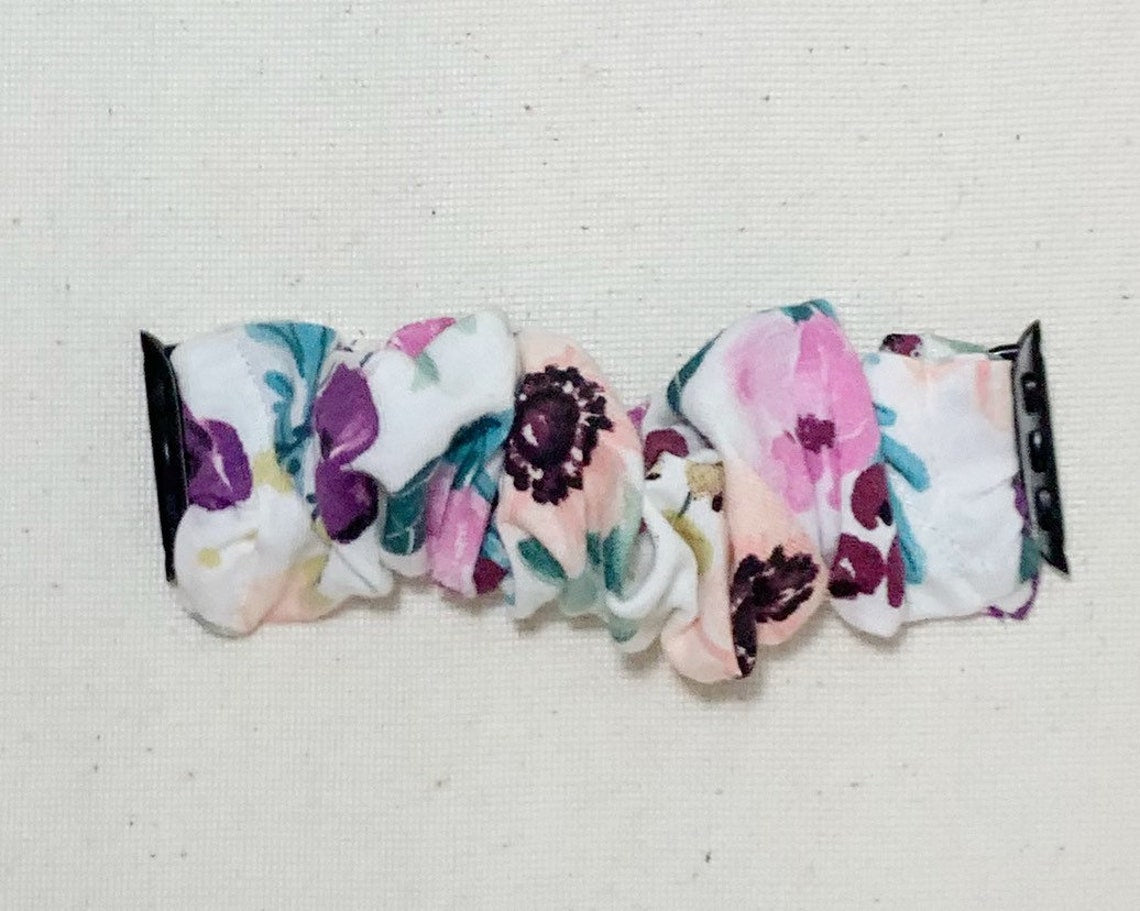 Watch Scrunchie Band Apple Watch Scrunchie Band, Fitbit Versa, Samsung Galaxy Watch Band, Choose Fabric, plum, purple, floral